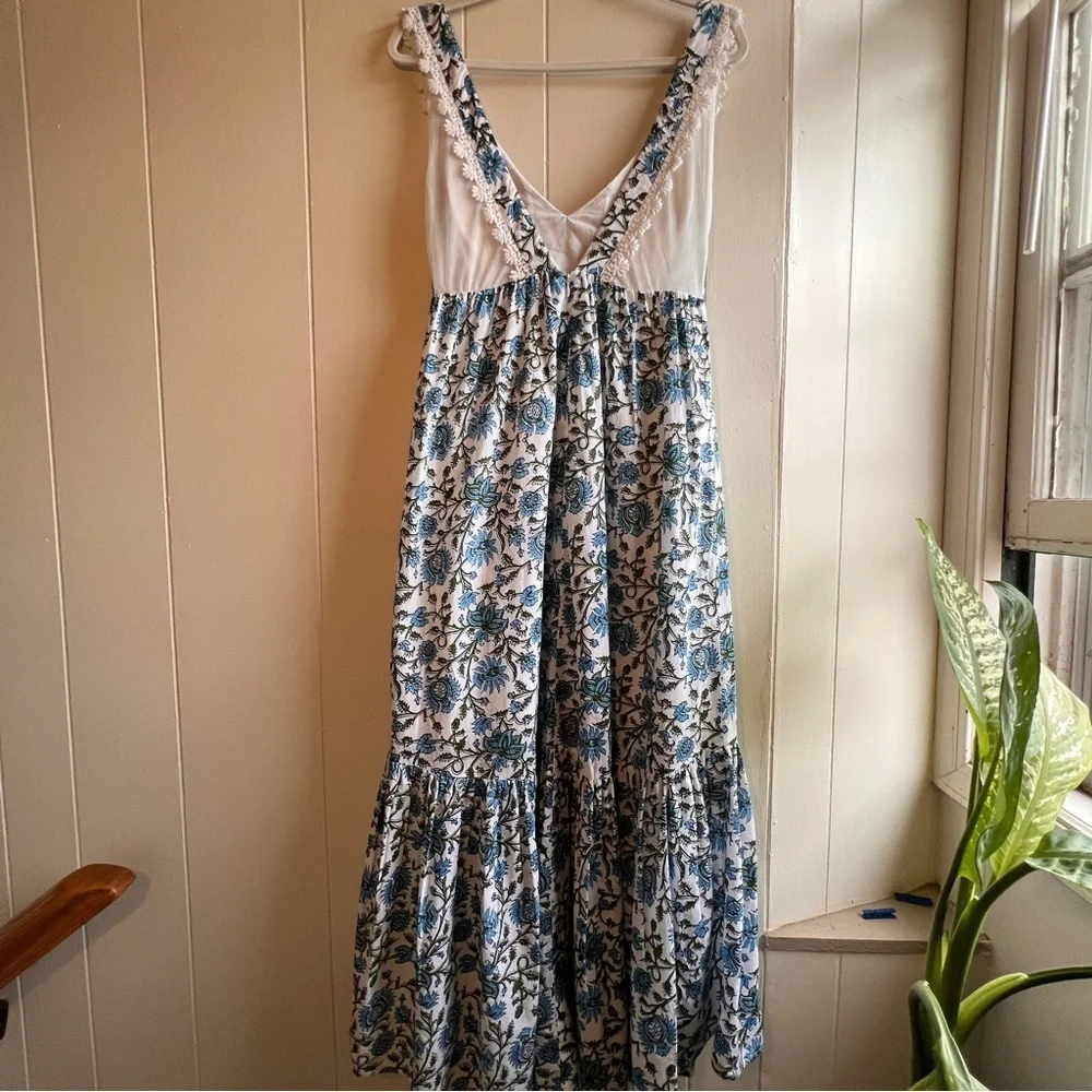 Eddy Clark Floral Maxi Boho Dress Medium Blue & White NWT - Picture 6 of 13